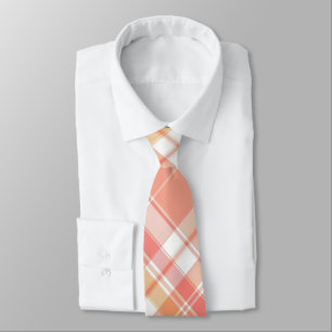 Peach, Salmon & White Plaid Tie