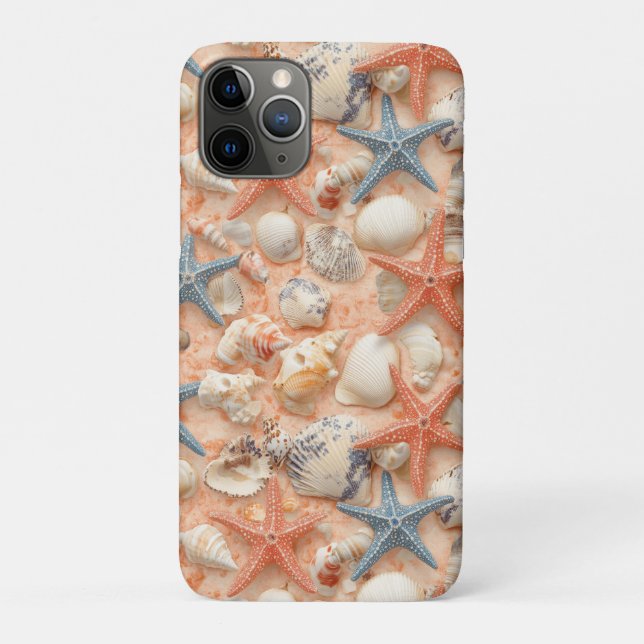 Peach Sand Seashell Starfish Coastal Pattern Case-Mate iPhone Case (Back)