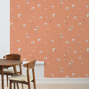 Peach scattered Little white Flowers Floral Wallpaper