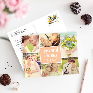 Peach Script Love and Thanks Photo Collage Postcard