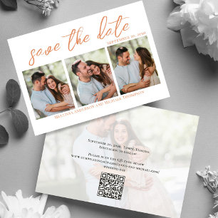 Peach Script Multi Photo Save the Date Wedding