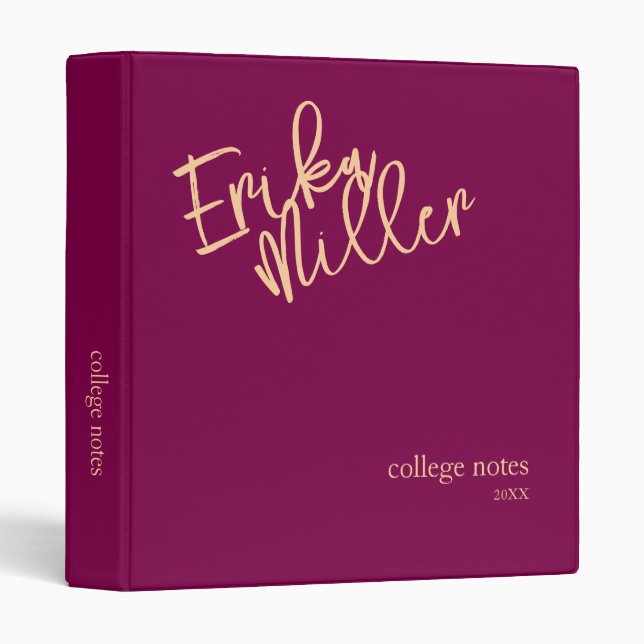 Peach Script Name on Wine Colour Binder (Front/Spine)