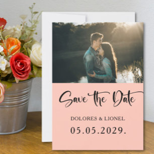 Peach Script Photo Minimalist Save the date Invitation
