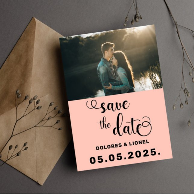Peach Script Photo Minimalist Save the date  Invitation (Creator Uploaded)