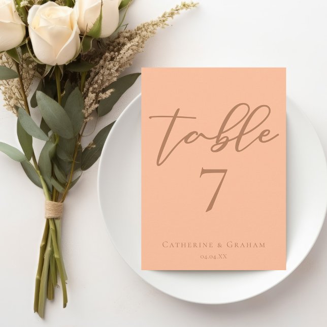 Peach Script Summer Wedding Table Number Card (Creator Uploaded)