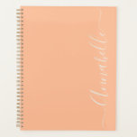 Peach script typography Name Planner<br><div class="desc">Modern peach personalized planner.  Use the personalize option to add your own name or text in between the two squares (if you would like to keep the swirls at either end).  Please contact me directly if you require further help with customization.</div>