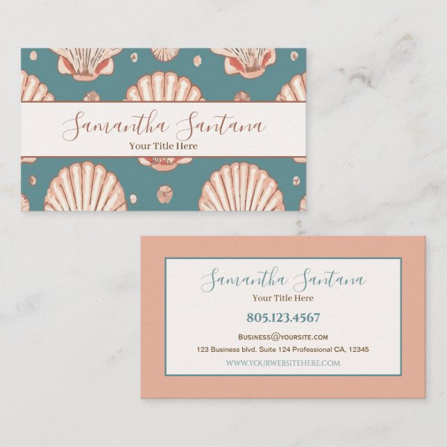 Peach Sea Shells Pattern Business Card (Front/Back)