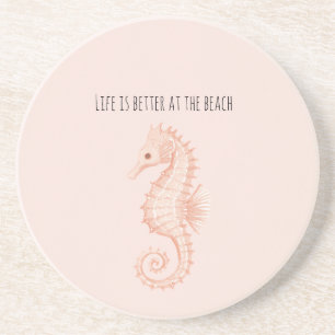 Peach Seahorse Better at Beach Coaster
