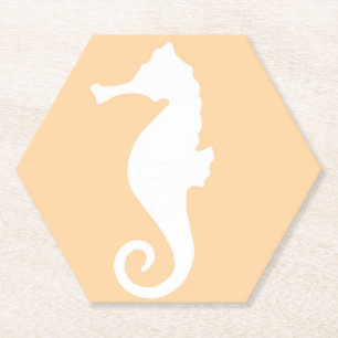Peach Seahorse Paper Coaster