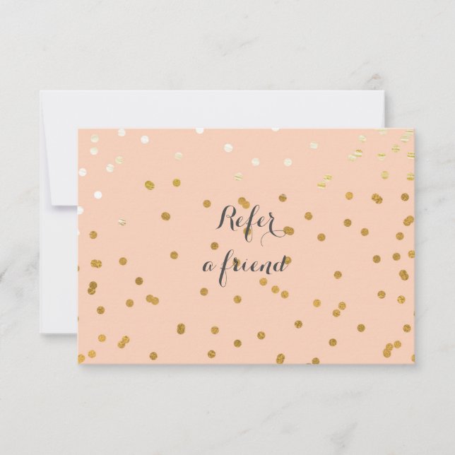 Peach & Shiny Gold Modern Dots Carte de référence (Devant)