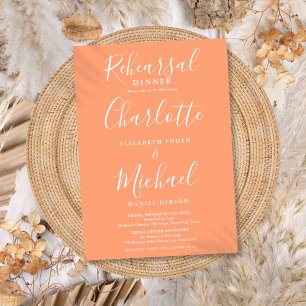 Peach Signature Script Rehearsal Dinner Invitation