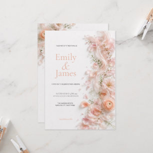 Peach Silk Ribbon Garden Wedding Invitation Spring