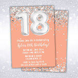 Peach Silver 18th Birthday Party Invitation<br><div class="desc">Peach Silver 18th Birthday Party invitation 18 birthday invitation for a boy or girl with modern script writing and fun foil balloons.</div>