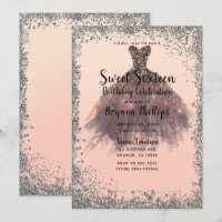Peach & Silver Glitter Party Dress Glam Sweet 16