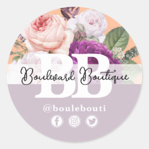 Peach & Silver Vintage Roses Floral Boutique Shop Classic Round Sticker