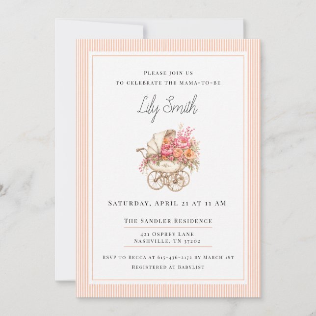 Peach Simple Baby Shower Invitation  (Front)