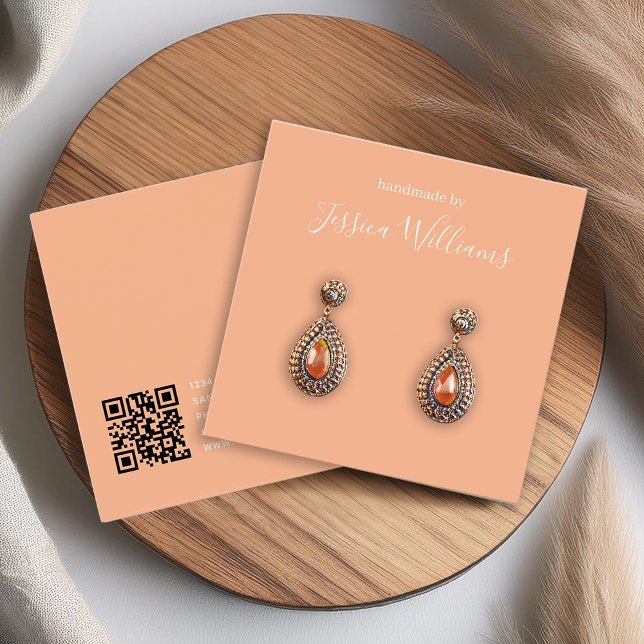 Peach Simple Modern QR Code Earring Carte d'affich (Créateur téléchargé)