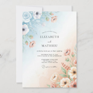 Peach Sky Anemone Wedding Invitation