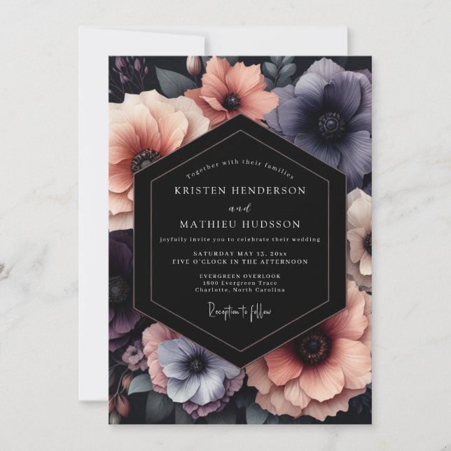 Peach & Slate Moody Bloom Wedding Invitation (Front)