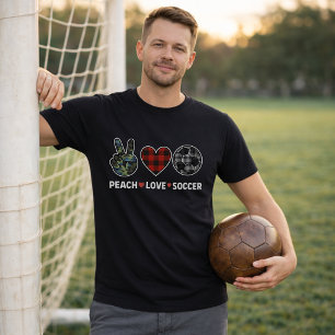 Peach Soccer Love Plaid Camo T-Shirt