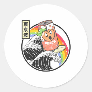 Peach Soda Surfing Kanagawa Wave Japan Anime Vapor Classic Round Sticker