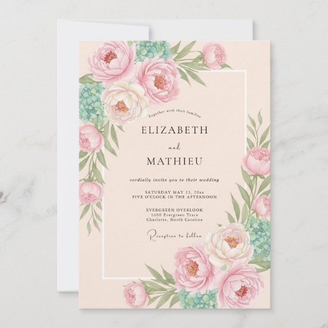 Peach Soft Blossom Romance Wedding Invitation (Front)