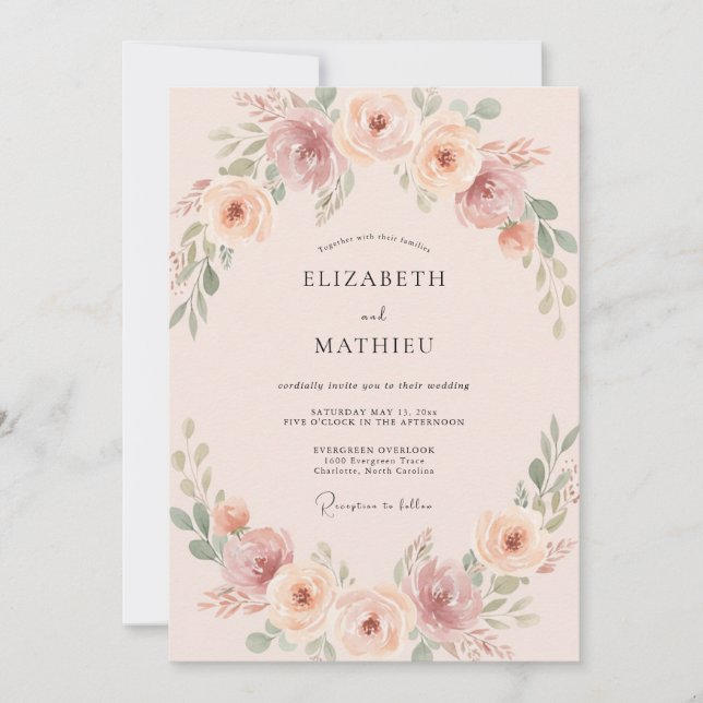 Peach Soft Botanical Romance Wedding Invitation (Front)