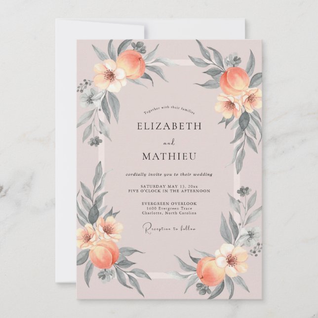 Peach Soft Flourish Wedding Invitation (Front)