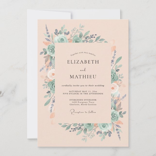 Peach Soft Watercolor Spring Wedding Invitation (Front)