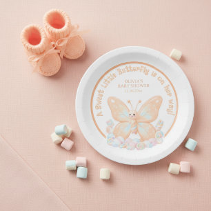 Peach Sorbet Butterfly Sweet Baby Shower Favour Paper Plate