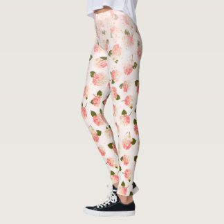 Peach Sparkle Vintage Garden Blossoms Leggings
