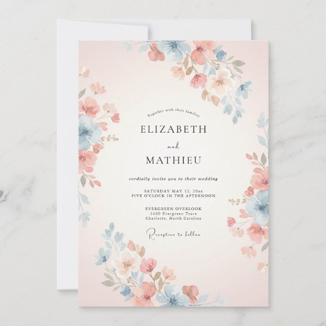 Peach Splendid Spring Floral Wedding Invitation (Front)