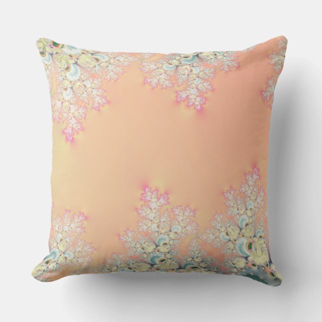 Peach Spring Frost Fractal Outdoor Pillow (Front)