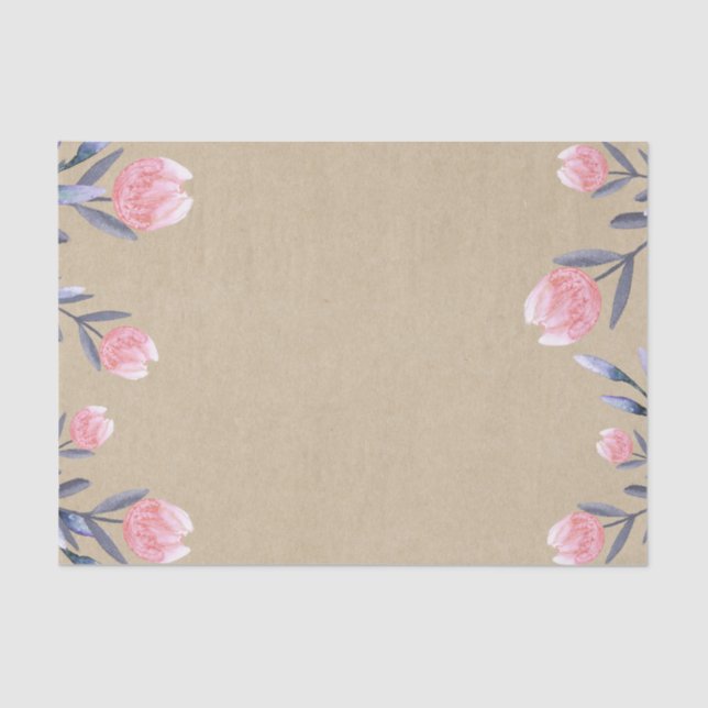 Peach Spring Watercolor Tulips Bridal Shower Party Tissue Paper (Front)