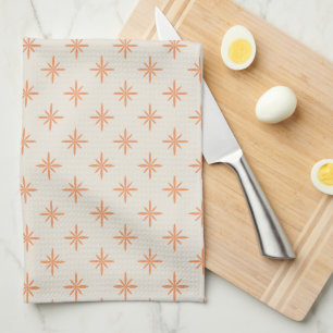 Peach Stars on Cream Atomic Midcentury Pattern Kitchen Towel