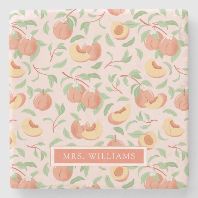 Peach Stone Fruits Personalized Stone Coaster (Front)
