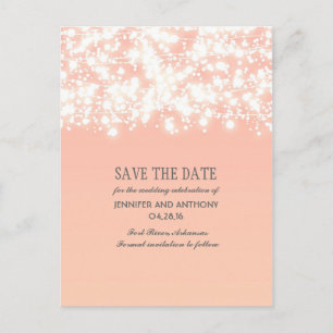 peach string lights elegant save the date announcement postcard