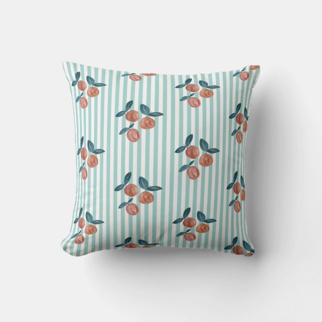 Peach Stripe Farmhouse Throw Pillow (Front)