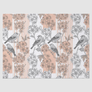 Peach Stripe Floral Bird Elegant (1) Tissue Paper