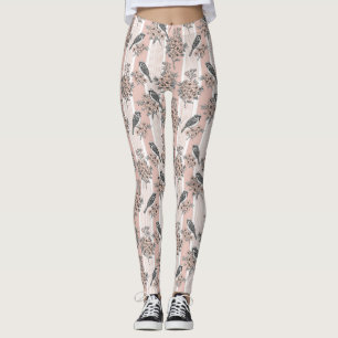 Peach Stripe Floral Bird Elegant (2) Leggings