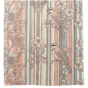 Peach Stripe Floral Bird Elegant (3)