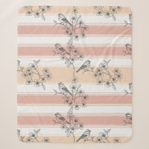 Peach Stripe Floral Bird Elegant (3) Sherpa Blanket