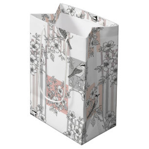 Peach Stripe Floral Bird Elegant (6) Medium Gift Bag