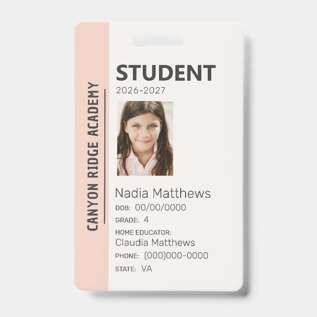 Peach Stripe Homeschool Student ID Badge (Front)