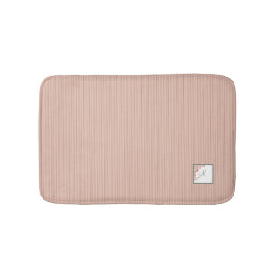 Peach Stripe Terracotta Butterfly Script Monogram Bath Mat