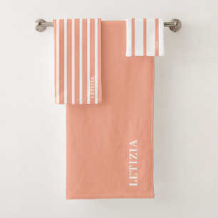 Peach Striped Bath Towel Set