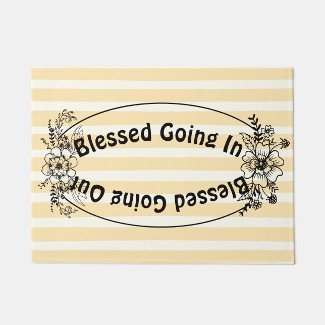 Peach Stripes Blessed Going In Blessed Going Out  Doormat (Front)