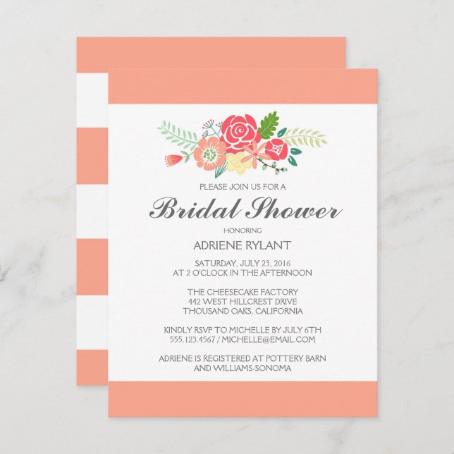 Peach Stripes Floral Bridal Shower Invitation (Front/Back)