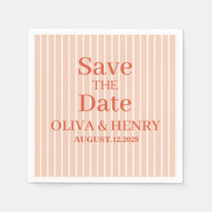 PEACH STRIPES STYLISH SIMPLE SCRIPT SAVE THE DATE NAPKIN
