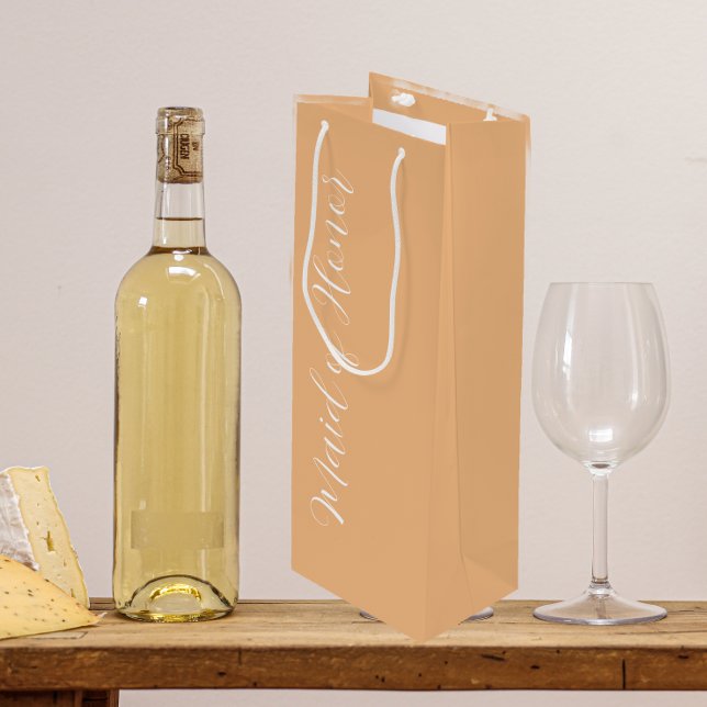 Peach Stylized Script Maid of Honour Wine Gift Bag (In Situ)